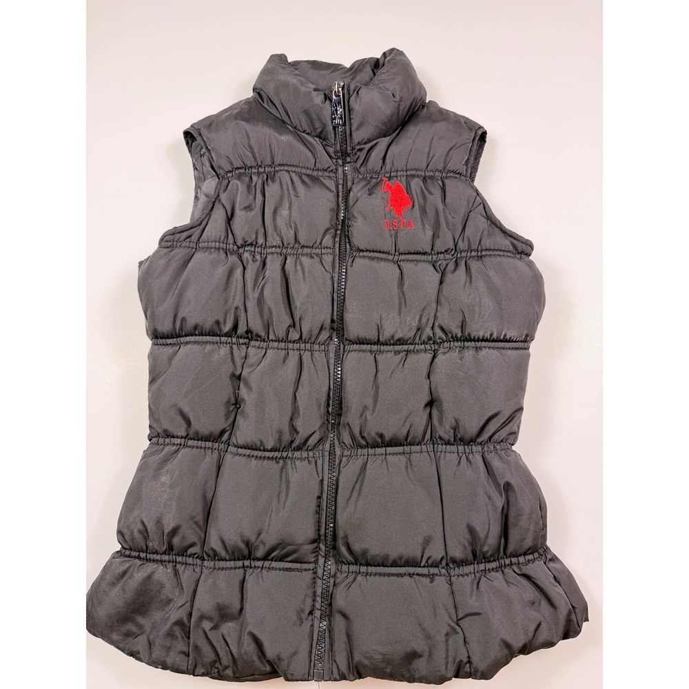 US Polo Assn Womens Puffer Vest Black Full Zip Sleeveless Quilted Jacket Small